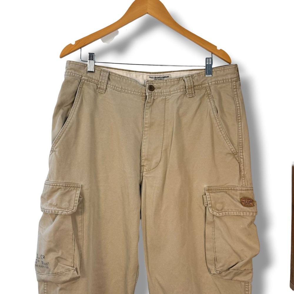 Vintage Polo Jeans‎ Co Cargo Pants Mens 33x32 Tan Baggy Utility Military Y2K